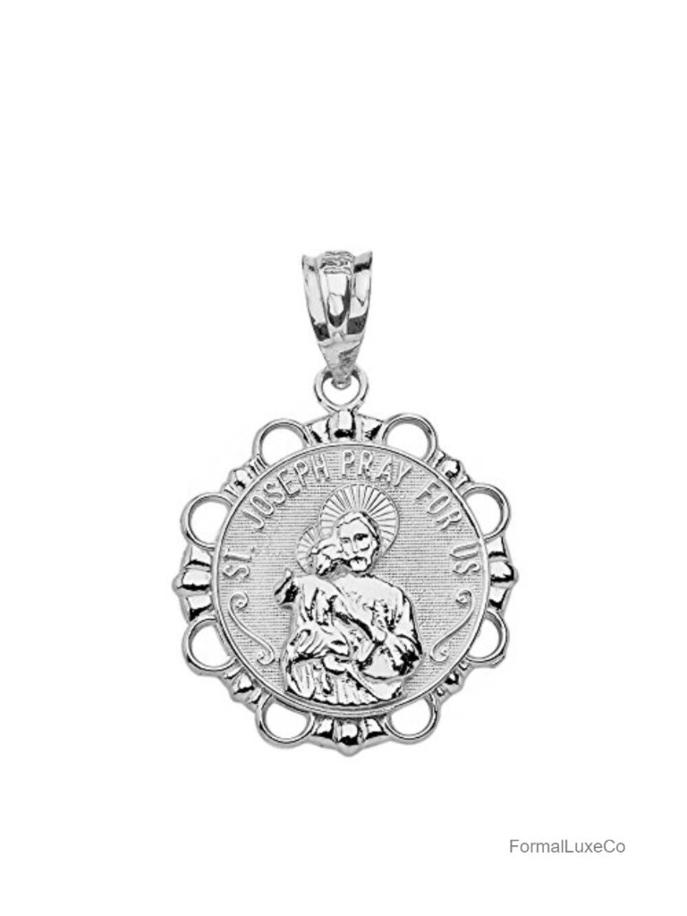 Sterling Silver St. Joseph Religious Pendant Round Charm